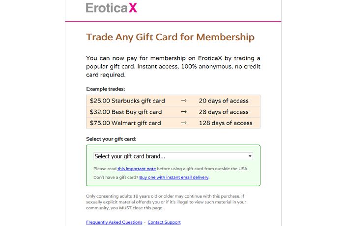 Erotica X ギフトカード登録